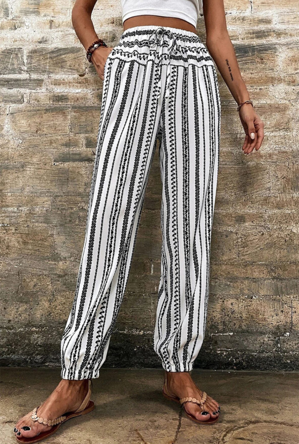 Black Striped Boho Pants