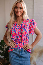 Load image into Gallery viewer, Pink Abstract Ruffle Blouse
