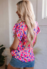 Load image into Gallery viewer, Pink Abstract Ruffle Blouse
