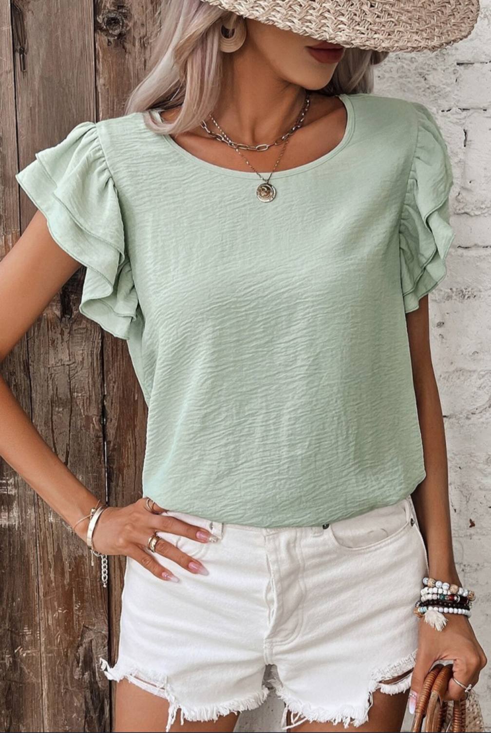 Light Green Ruffle Blouse