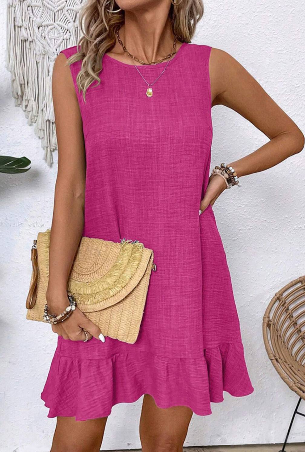 Pink Sleeveless Mini Ruffle Dress