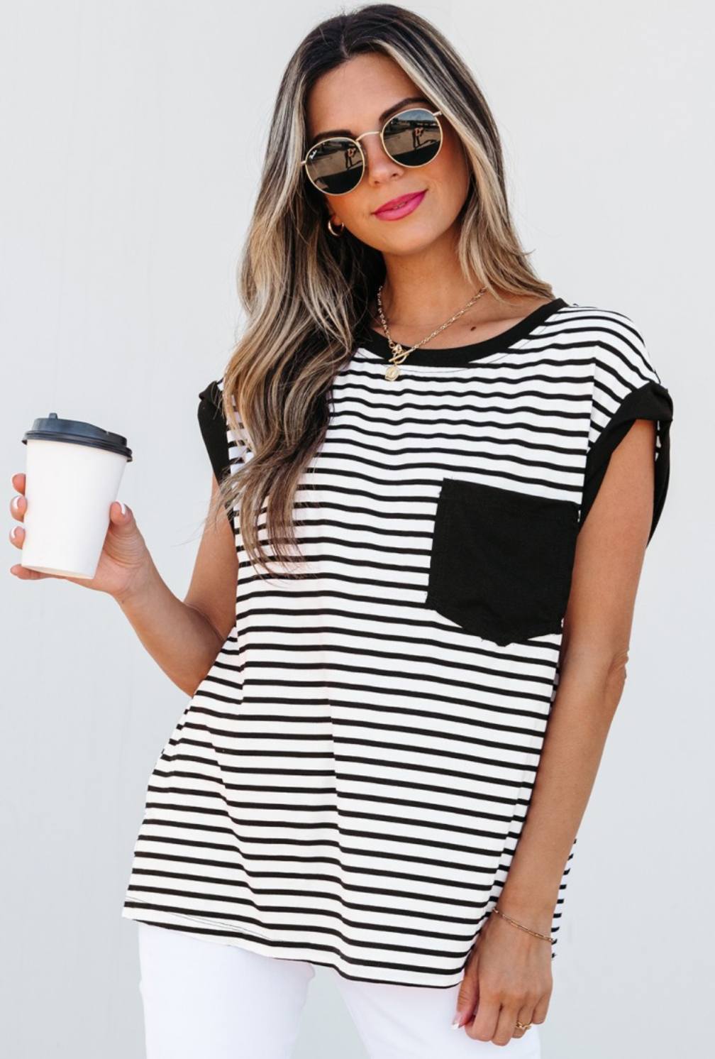 Black and White Striped Blouse