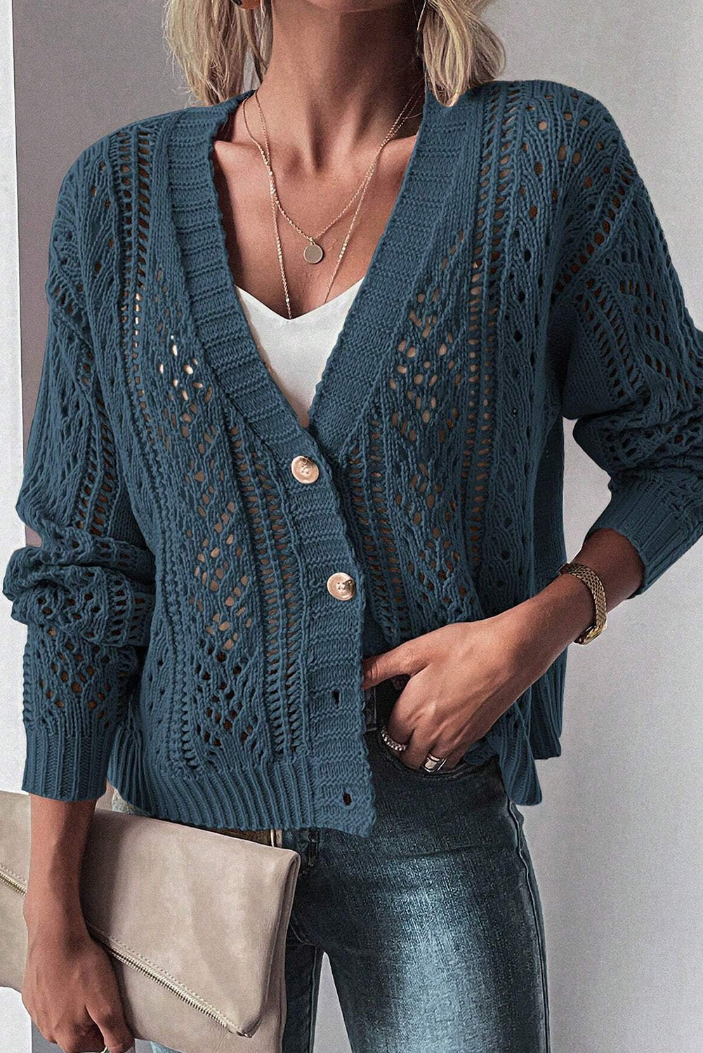 Teal Drop Shoulder Cardigan