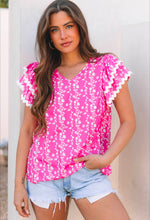 Load image into Gallery viewer, Bright Pink Floral Ruffle Blouse
