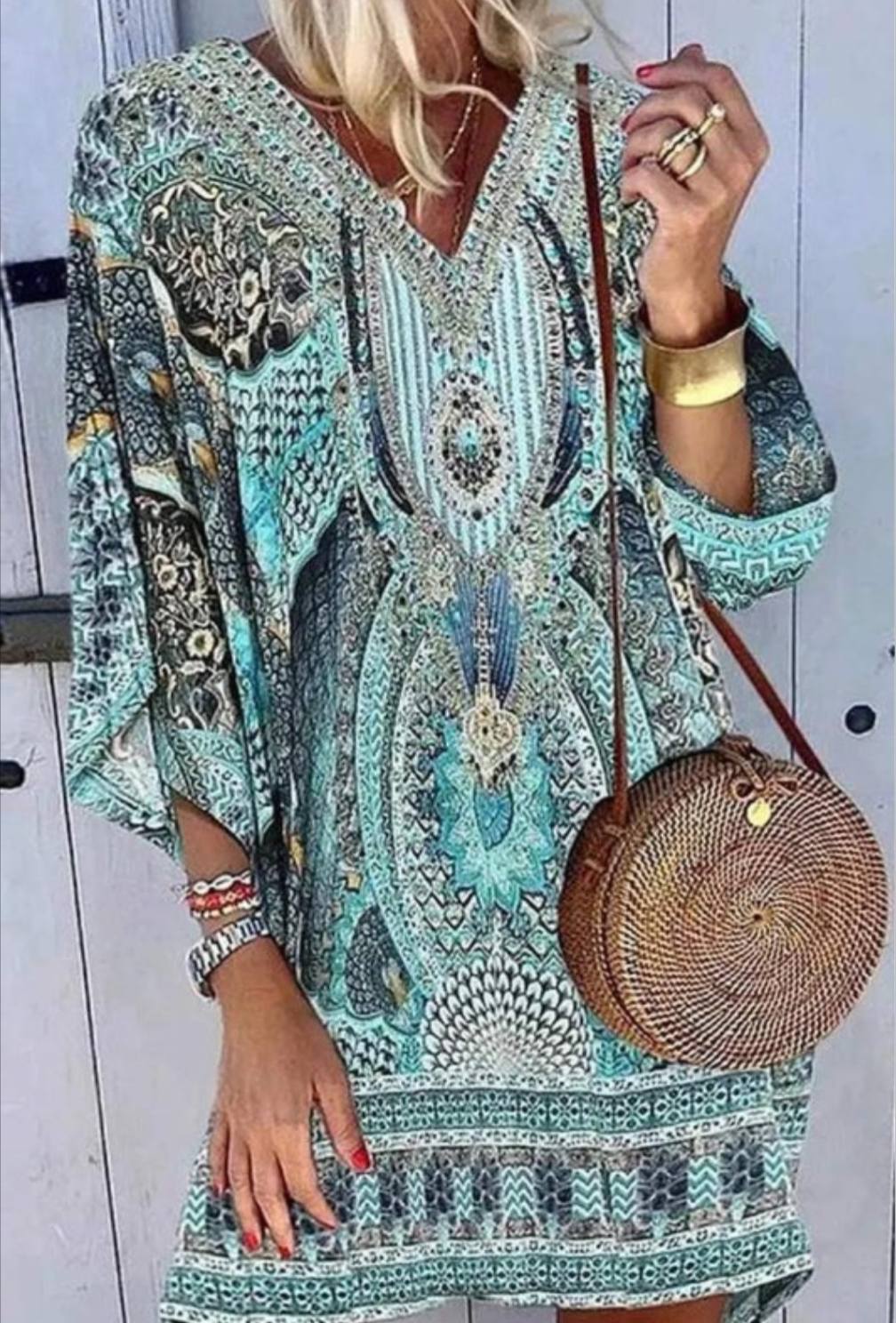 Blue Paisley Boho Dress