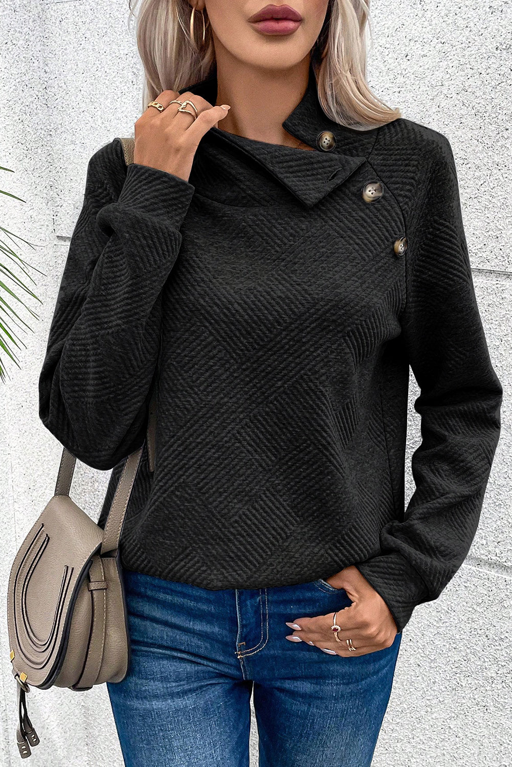 Black Asymmetrical Textured Sweatshirt