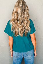 Load image into Gallery viewer, Teal Blue V-neck Textured Blouse

