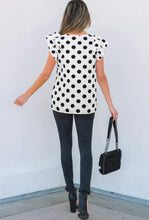 Load image into Gallery viewer, White Polkadot Ruffle Sleeve Blouse

