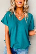 Load image into Gallery viewer, Teal Blue V-neck Textured Blouse
