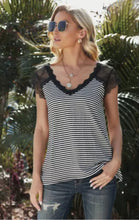 Load image into Gallery viewer, Black Lace Striped Shirt
